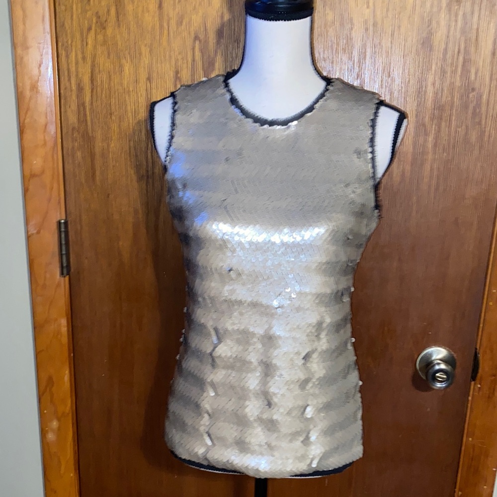 Paper White Gold Tone Sequin Sleeveless Top